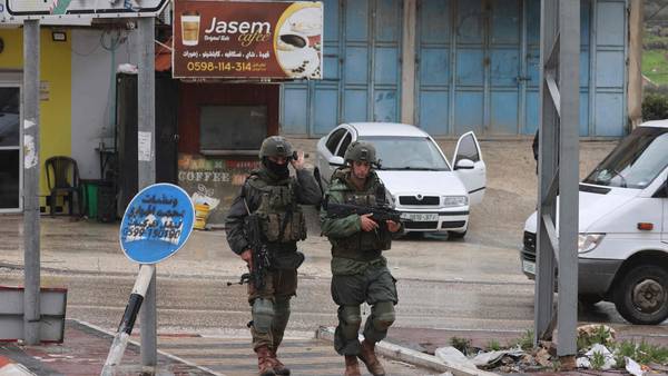 Israeli soldiers patrol Huwara in the occupied West Bank as fears rise of increased clashes. AFP