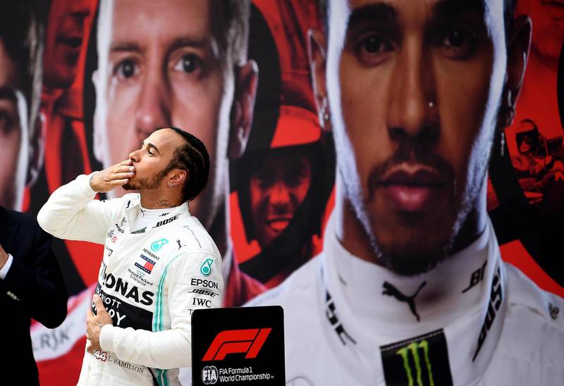 SHANGHAI, CHINA - APRIL 14: Race winner Lewis Hamilton of Great Britain and Mercedes GP celebrates in parc ferme during the F1 Grand Prix of China at Shanghai International Circuit on April 14, 2019 in Shanghai, China. (Photo by Clive Mason/Getty Images)