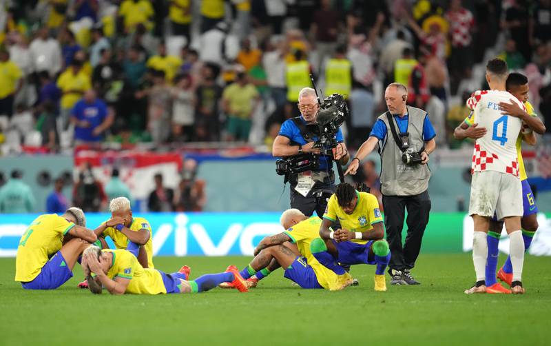 Dejected Brazil players after the match. AP