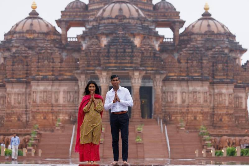 Prime Minister Rishi Sunak and wife Akshata Murty in New Delhi during the G20 summit. PA