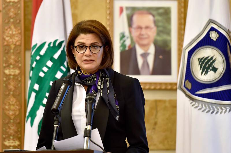 epa07347512 Newly Minister of Interior Raya Hassan speaks during a handover ceremony at the Ministry of Interior and Municipalities in Beirut, Lebanon, 06 February 2019. Raya Hassan is the first Female Arab Interior Minister in the Middle East.  EPA/WAEL HAMZEH