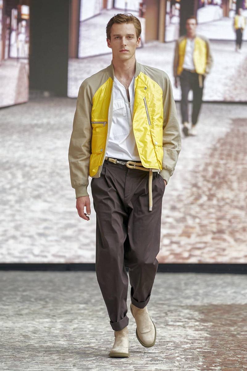 Following the name of 'Double Game', many of the pieces were reversible, such as this yellow and bone jacket. Courtesy Hermes