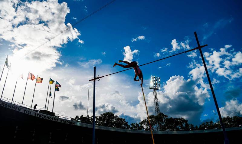 Sweden's Arman Duplantis competes in the men's pole vault event during the Diamond League meeting at the Stockholm Olympic Stadium on Sunday, August 23. AFP