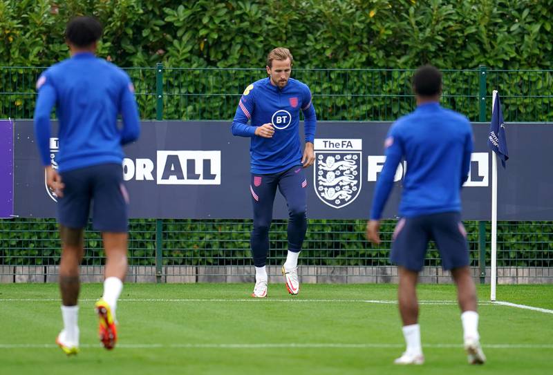 Harry Kane during a training session at the Hotspur Way Training Ground. PA