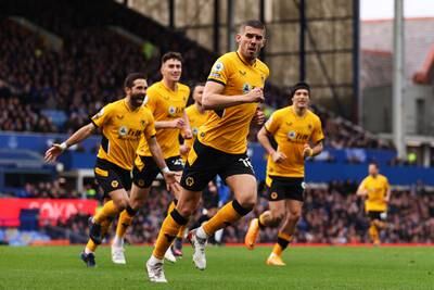 Centre-back: Conor Coady (Wolves) – Unusually prolific this season, the captain’s third goal was a wonderful headed winner at Everton from Ruben Neves’ terrific cross. Getty Images