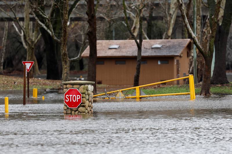 Stormwater floods Discovery Park, where the Sacramento and American Rivers meet, in Sacramento, California. Reuters