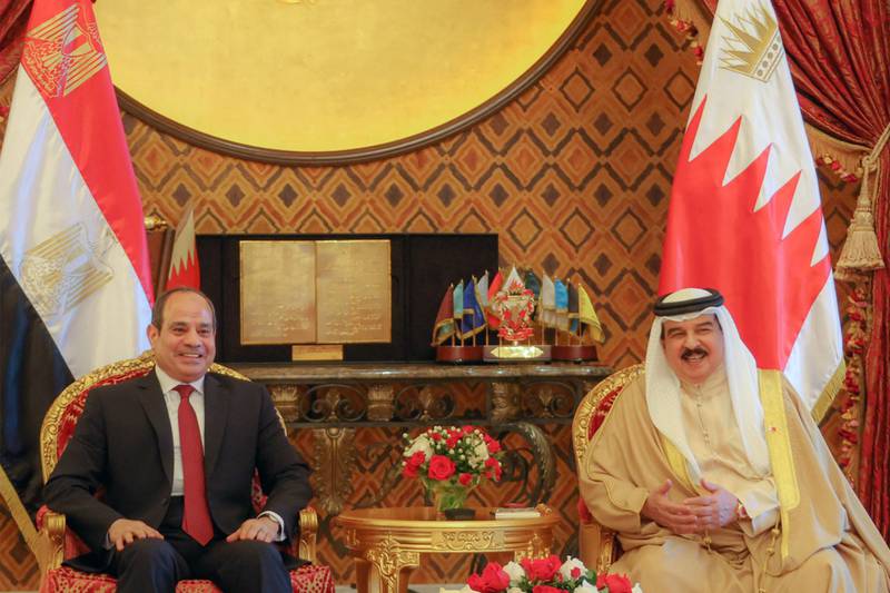 King Hamad and Mr El Sisi discussed bilateral relations during the visit. AFP