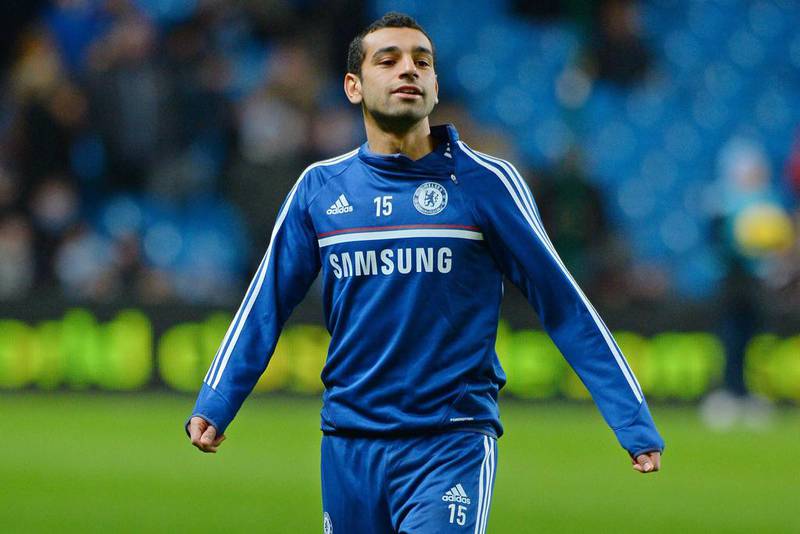 Mohamed Salah warms up before his Premier League debut with Chelsea in February. Andrew Yates / AFP / February 3, 2014