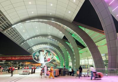 D791WX Modern architecture at Terminal 3 at Dubai International Airport United Arab Emirates