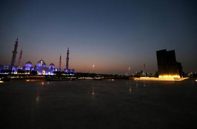 A general view for the external part from the memorial of Wahat Al Karama opposite the Sheikh Zayed Grand Mosque. EPA