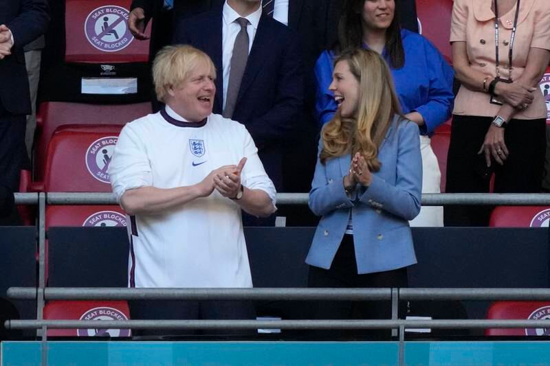 July 2021: Boris and Carrie Johnson attend the UEFA Euro 2020 semi-final between England and Denmark at Wembley in July. The match ends in victory for the hosts but success in a major tournament final proves elusive as England are beaten by Italy on penalties. The Prime Minister received criticism from some quarters for wearing an England football shirt over his usual shirt and tie.