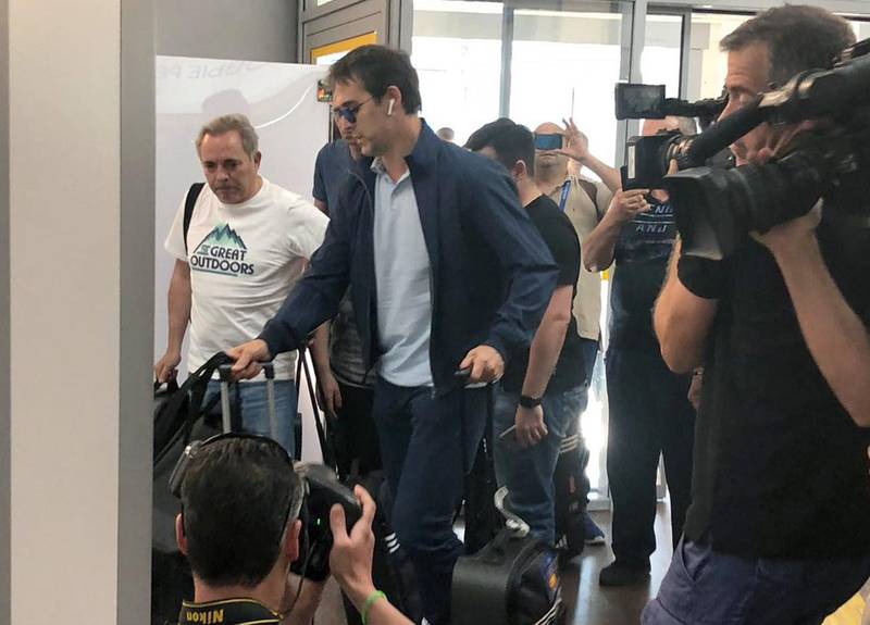 epa06805199 Spain's former national soccer head coach Julen Lopetegui (2-L) arrives to Krasnodar Airport in Krasnodar, Russia, 13 June 2018, before flying back to Spain. The Spanish Football Federation (RFEF) announced on 13 June 2018 that Lopetegui has been sacked as national coach one day after agreeing to take over Real Madrid. The FIFA World Cup will take place in Russia from 14 June to 15 July 2018.  EPA/STRINGER