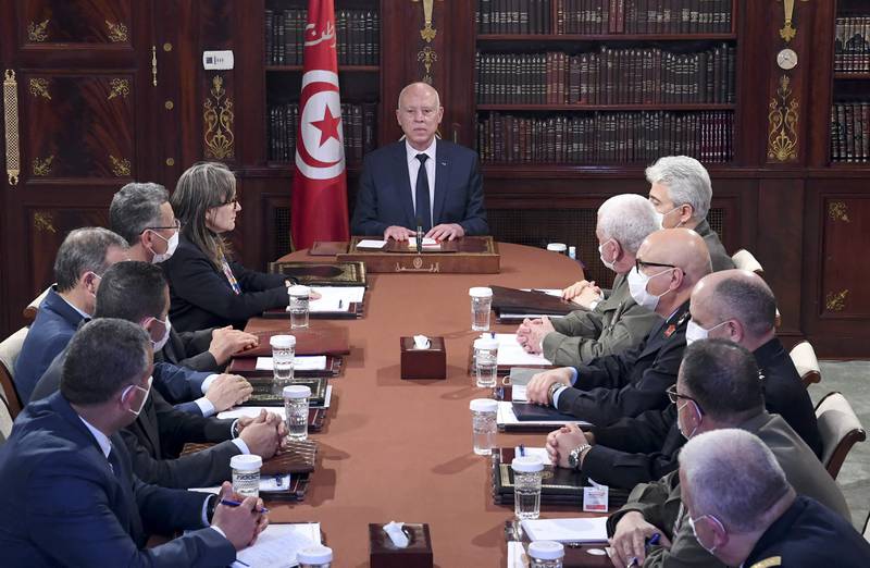 Tunisian President Kais Saied chairs a meeting of the National Security Council at the Carthage Palace. AFP