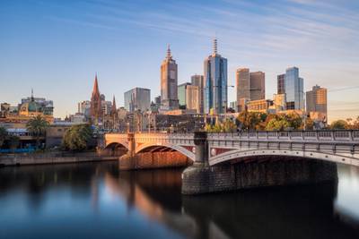 The Melbourne City, the most famous river- Yarra River. It is a sunset view with long exposure.
