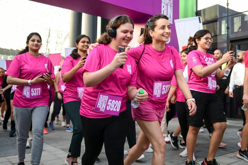 Participants start the 5km at the Dubai Women's Run, Bluewaters Island, Dubai. 