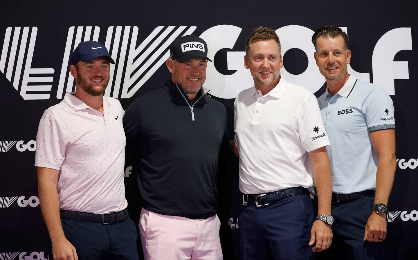 Left to right: Sam Horsfield, Lee Westwood, Ian Poulter and Henrik Stenson ahead of the LIV Golf Invitational at Trump National Golf Club in New Jersey. Getty