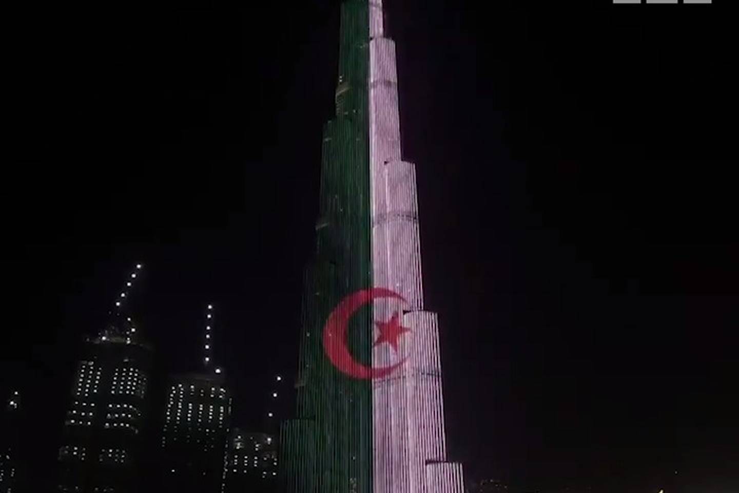 Burj Khalifa lights up with the Algerian flag 