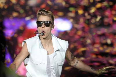 Justin Bieber on stage in Dubai. During his second night performance he was attacked by a fan. EPA / Ali Haider