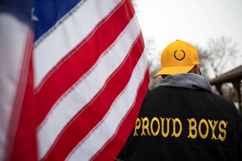 A member of the Proud Boys at a rally in Ortonville, Michigan. Reuters
