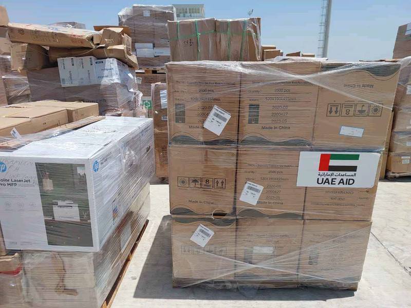 The UAE has sent a plane carrying more than 350 tonnes of food items and medical aid to Sudan. Photo: Wam