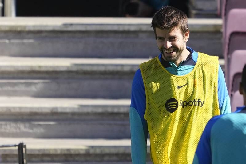 Barcelona defender Gerard Pique attends a training session at the Camp Nou. Pique has announced his retirement, stating that Saturday's game against Almeria will be his last at Camp Nou. EPA