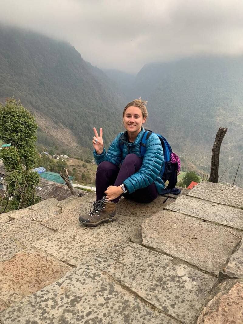 Laney Hill, an American teacher who lives in Abu Dhabi, is currently in Nepal. Courtesy: Ms Hill
