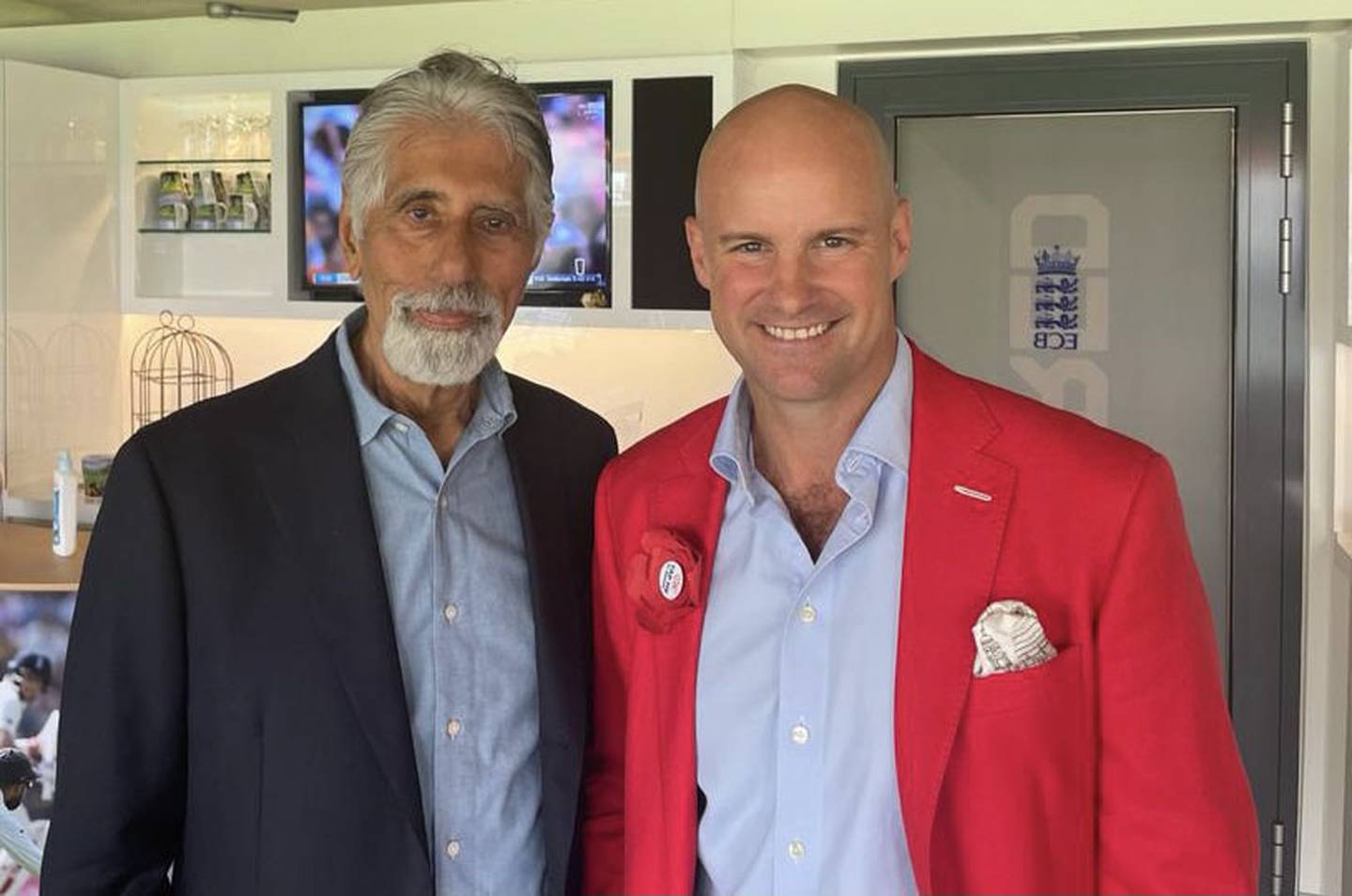 Shyam Bhatia with former England captain Andrew Strauss in the President's Box at Lord's.