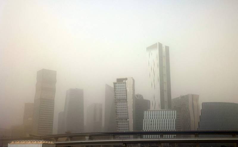 A haze of dust covers Riyadh's skyline. AFP