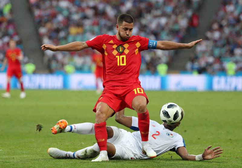 Belgium's Eden Hazard in action with Panama's Michael Amir Murillo. Marcos Brindicci / Reuters