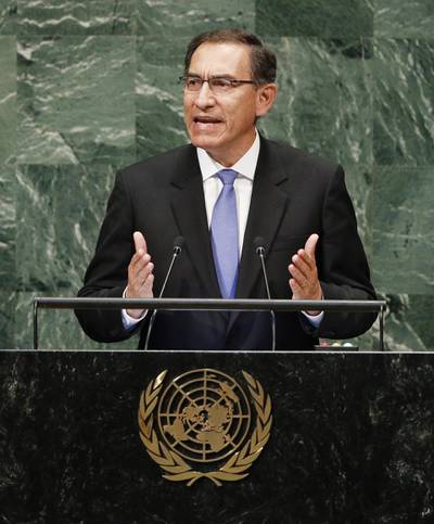 Peruvian President Martin Vizcarra Cornejo addresses the General Debate of the General Assembly of the United Nations at United Nations Headquarters.  EPA