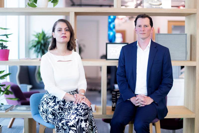 DUBAI, UNITED ARAB EMIRATES - April 29 2019.Facebook Mena public policy head Nashwa Aly, and Facebook head of global affairs Brent Harris.(Photo by Reem Mohammed/The NationalReporter: MUSTAFA ALRAWISection: NA