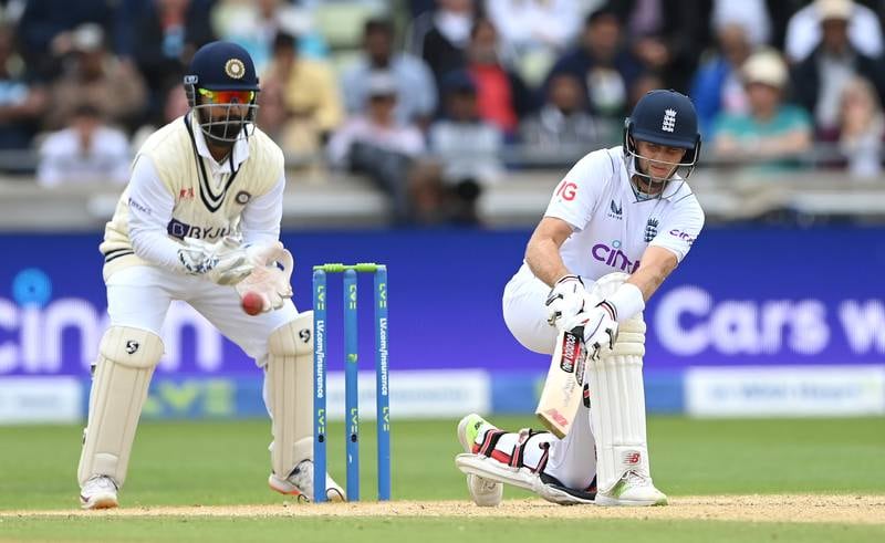 England batsman Joe Root hits a reverse sweeps to score the winning runs. Getty