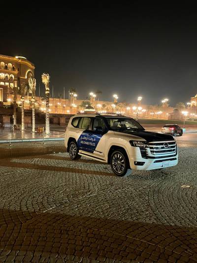 The new Land Cruiser 300 with Abu Dhabi Police signage.