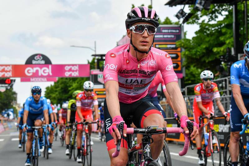 epa07589925 Italian rider Valerio Conti of UAE Team Emirates after crossing the finish line during the tenth stage of the Giro d'Italia cycling race, over 145 km from Ravenna to Modena, Italy, 21 May 2019  EPA/ALESSANDRO DI MEO