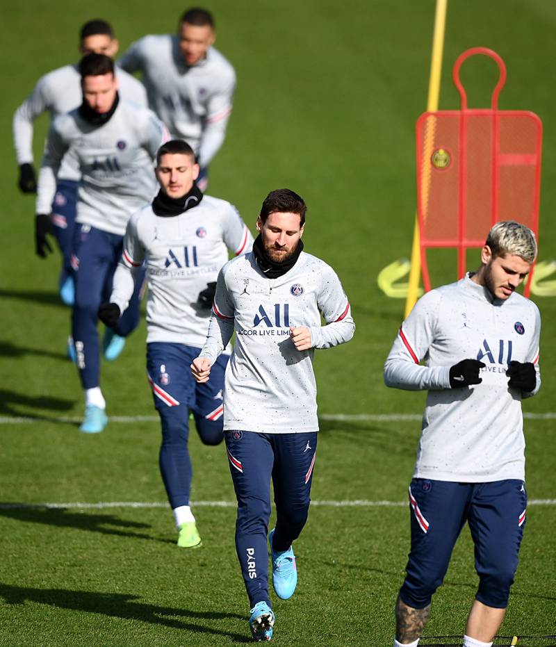Lionel Messi trains in Saint-Germain-en-Laye on Friday. AFP