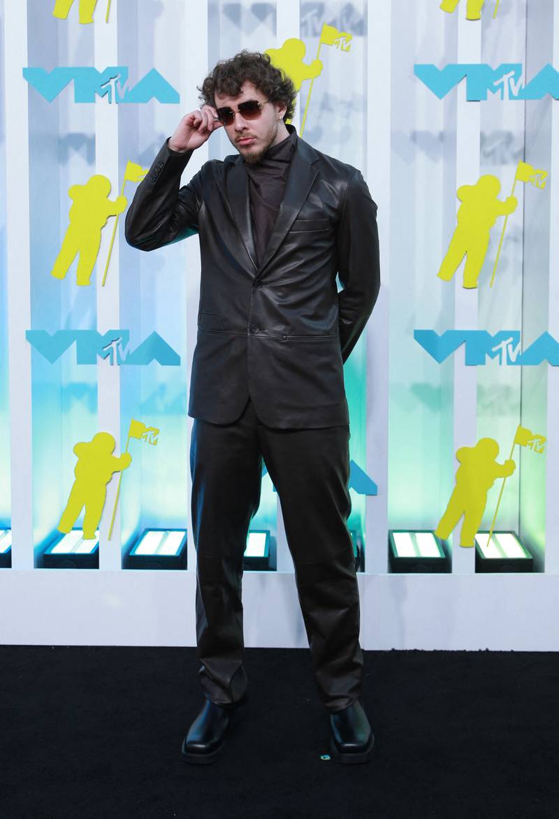 Rapper Jack Harlow wearing a leather Hermes suit. AFP