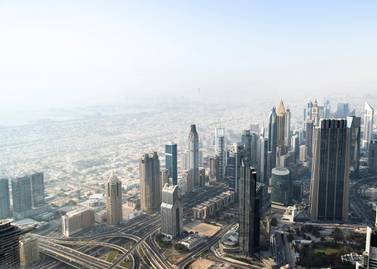 DUBAI, UNITED ARAB EMIRATES. 11 JUNE 2020. Dubai’s skyline seen from At The Top, Burj Khalifa. (Photo: Reem Mohammed/The National) Reporter: Section:
