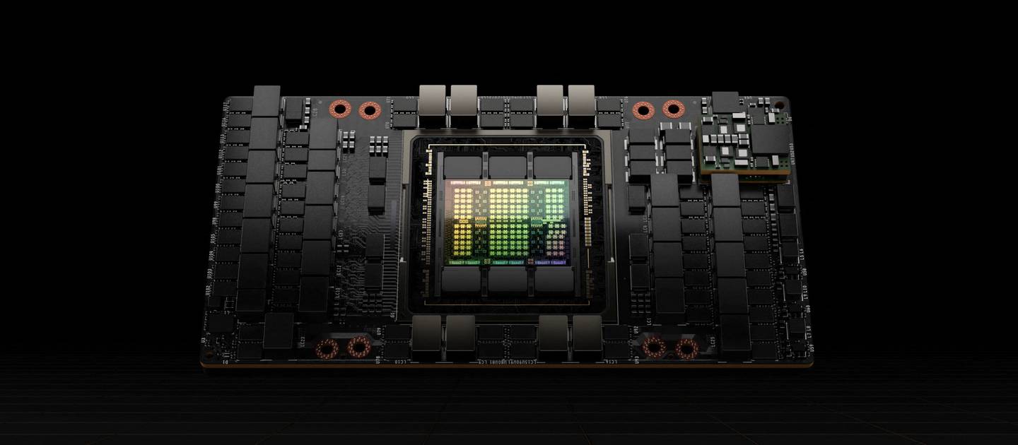 H100, Nvidia's latest GPU optimised to handle large artificial intelligence models used to create text, computer code, images, video or audio. Reuters