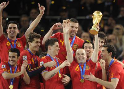 The crowning moment in a glittering career, Andres Iniesta scored the winning goal in extra-time as Spain beat the Netherlands in the final to win the 2010 World Cup in South Africa. AFP