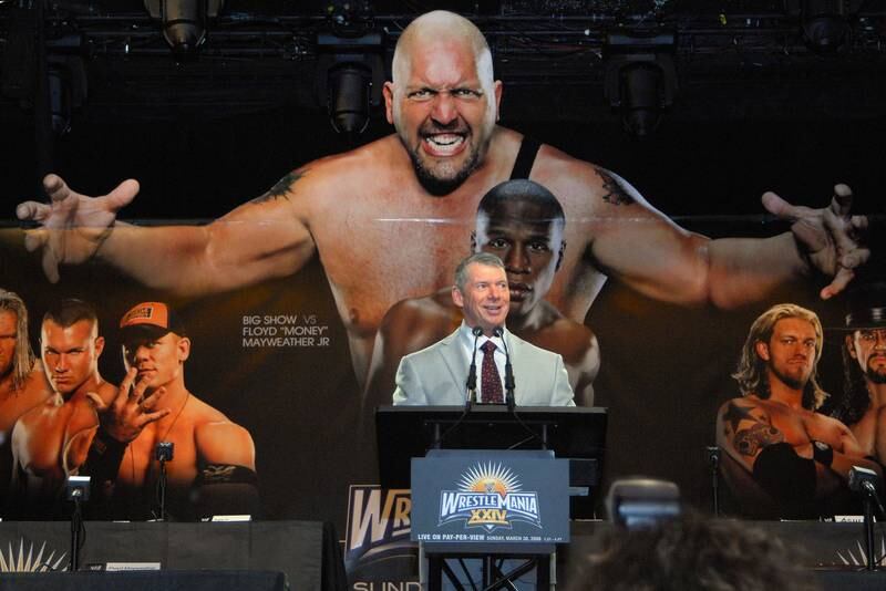 Vince McMahon speaks at a press conference for 'WrestleMania XXIV' at the Hard Rock Cafe on March 26, 2008 in New York City. Getty Images