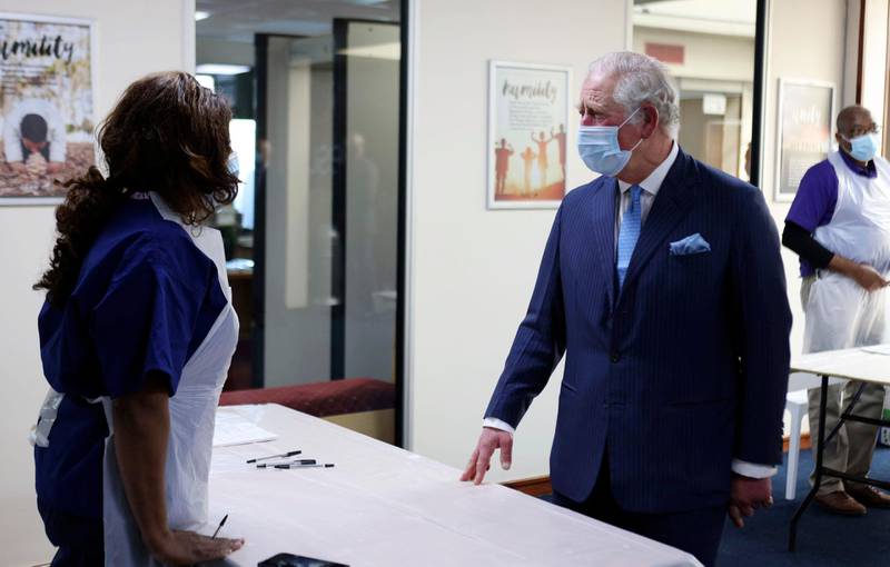 Prince Charles was shown round by Pastor Agu Irukwu and learnt about community work to combat vaccine hesitancy and support for the community during the coronavirus pandemic. Getty Images