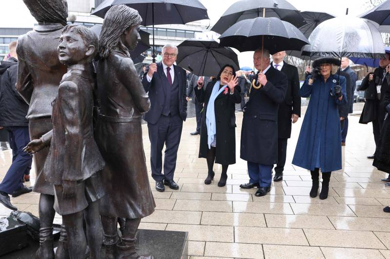 King Charles visited the Kindertransport memorial in Hamburg. AFP