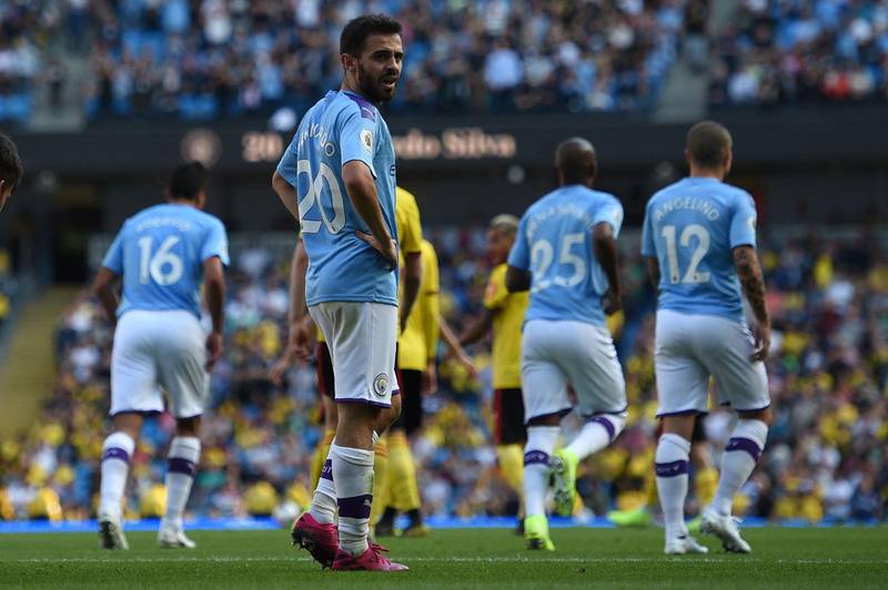 Manchester City's Portuguese midfielder Bernardo Silva celebrates after he scores the team's sixth goal. AFP