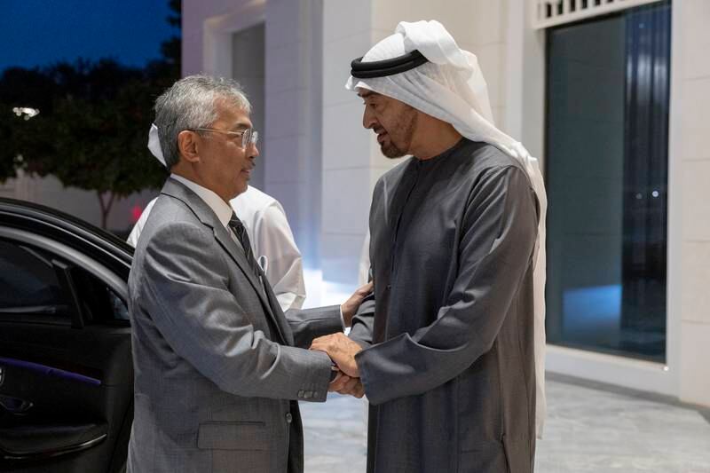 President Sheikh Mohamed receives the King of Malaysia at Al Shati Palace