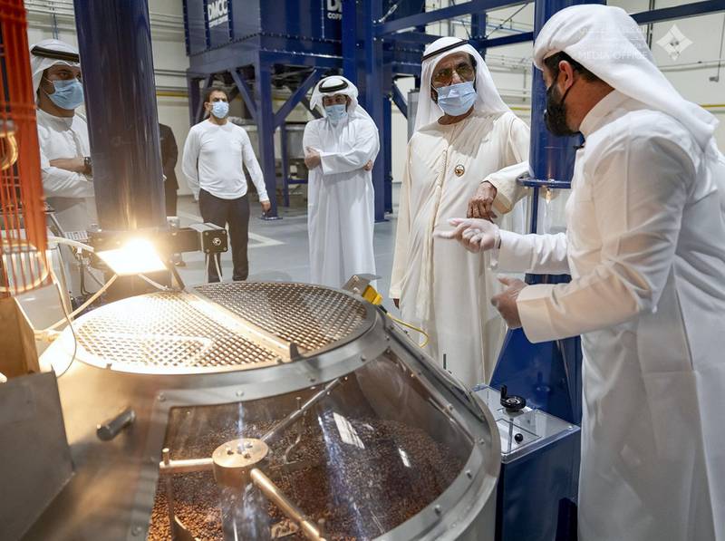 Sheikh Mohammed bin Rashid inspects the tea and coffee centres of the Dubai Multi Commodities Centre at their headquarters in Jebel Ali
