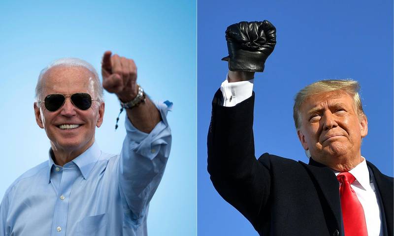 Joe Biden in Coconut Creek, Florida, in October and US President Donald Trump in Green Bay, Wisconsin.  AFP