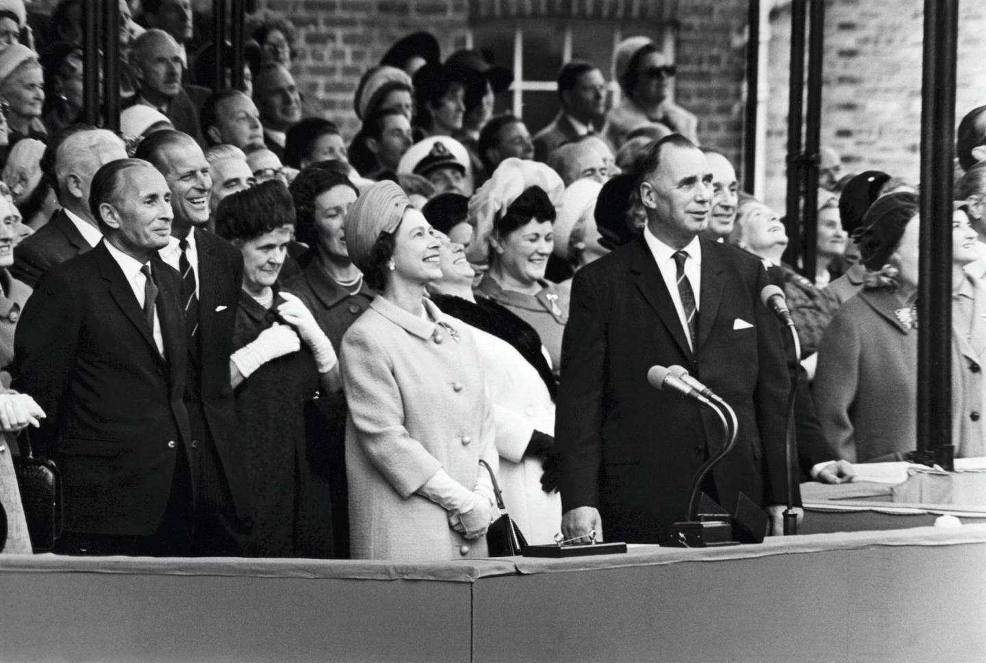 Queen Elizabeth II and Dr. John Rannie attend the launching of the Queen Elizabeth 2. (Photo by Hulton-Deutsch/Hulton-Deutsch Collection/Corbis via Getty Images)