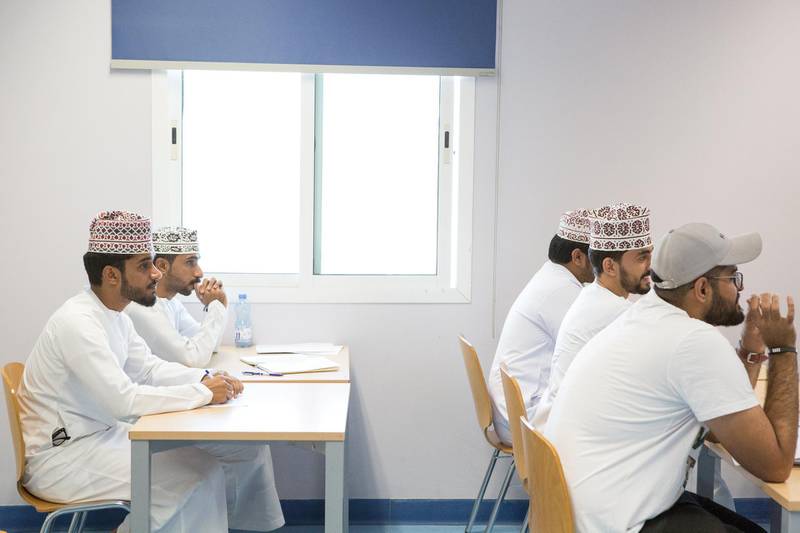 Omani students attend a lecture at the Oman Tourism College, the only college in the Sultanate of Oman specializes Tourism & Hospitality.