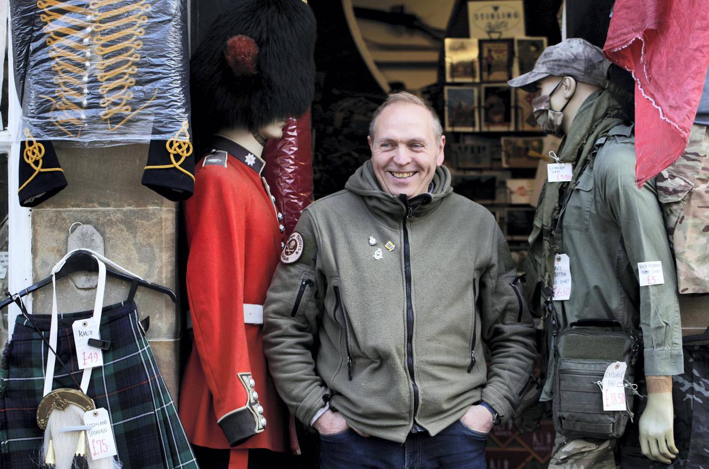 Trevor Brunning at his 'Walk This Way' army surplus store on Coldstream High Street. Photograph: Stuart Boulton