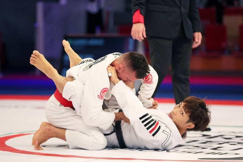 Chae Wan-ki of Korea, right, won the 62 kg black belt final against Gabriel Moraes of Brazil.